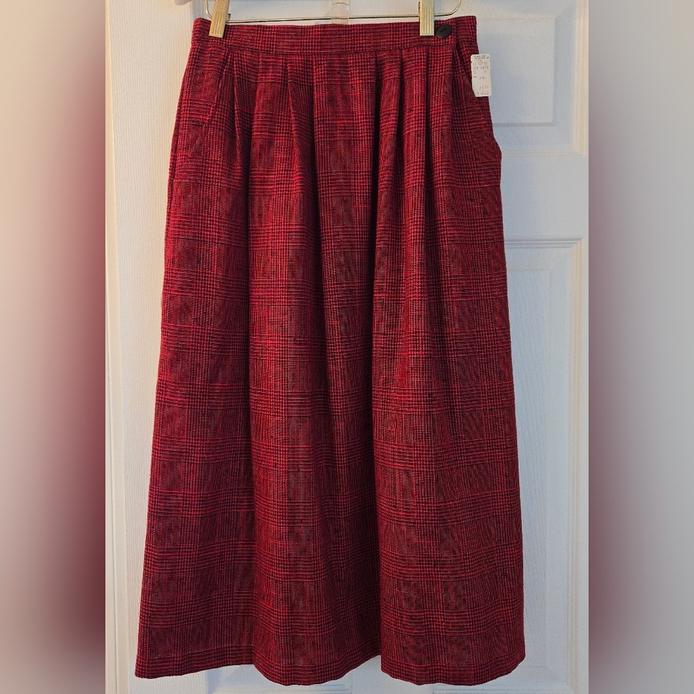 Vintage Olivia Red Plaid Midi Pencil Skirt NWT